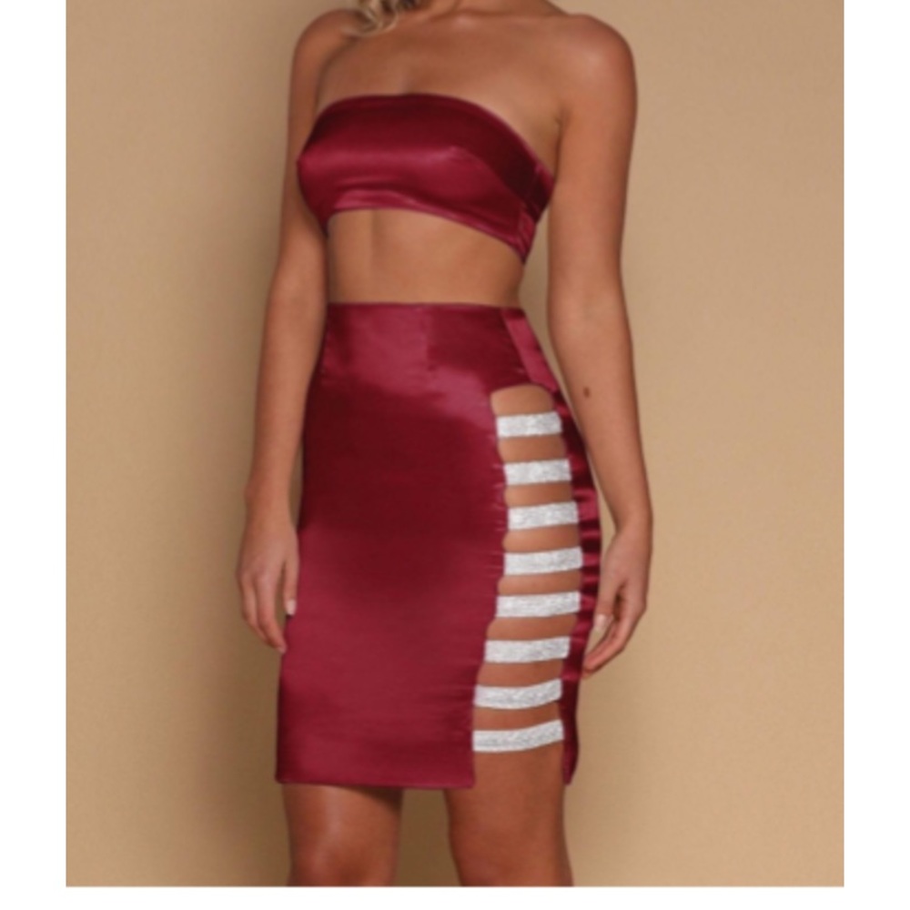 Black meshki diamanté skirt set